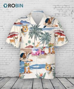 Corgi Summer Beach Hawaiian Shirt, Short Sleeve Dog Aloha Beach Shirt For Men And Woman