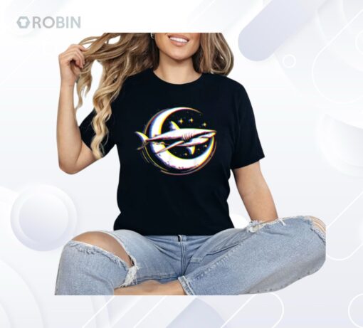 Cosmic Shark In Front Of The Moon Supernatural Visual Space Shirt