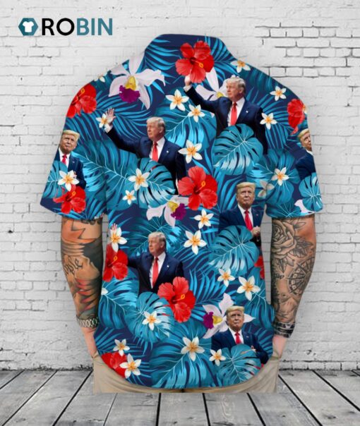 Custom Donald Trump Photo Tropical Style Hawaii Shirt   Funny Face Custom Hawaii Shirt
