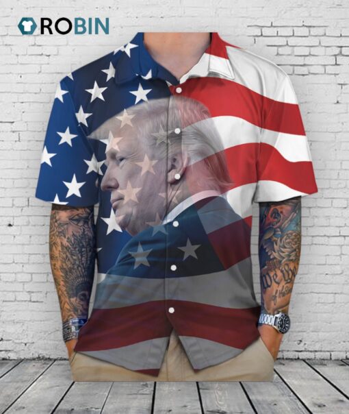 Custom Face Donald Trump Hawaiian Shirt   US Flag With Trump Hawaii Shirt, Independence Day