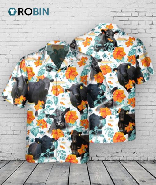 Custom Name Black Angus Hibiscus Flowers All 3D Printed Hawaiian Shirt