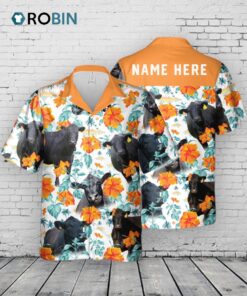 Custom Name Black Angus Hibiscus Flowers All 3D Printed Hawaiian Shirt Custom Name Black Angus Hibiscus Flowers All 3D Printed Hawaiian Shirt