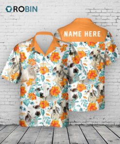 Custom Name Brahman Cow Hibiscus Flowers All 3D Printed Hawaiian Shirt