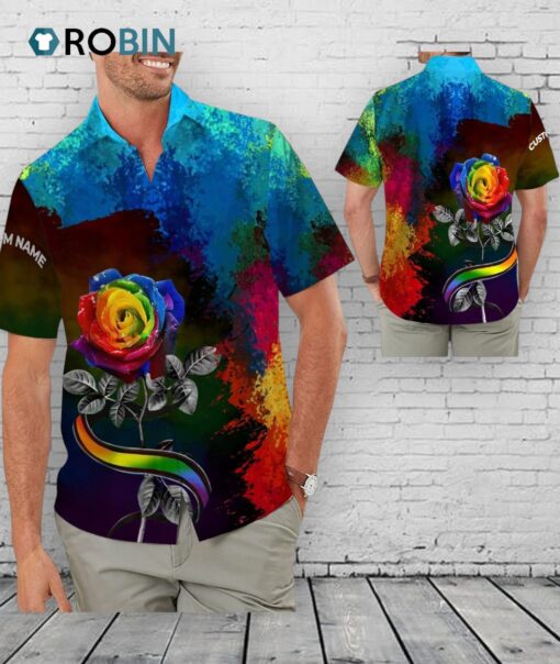 Custom Name Hawaiian Aloha For LGBT Gay Lesbian Pride, Rainbow Rose Flower