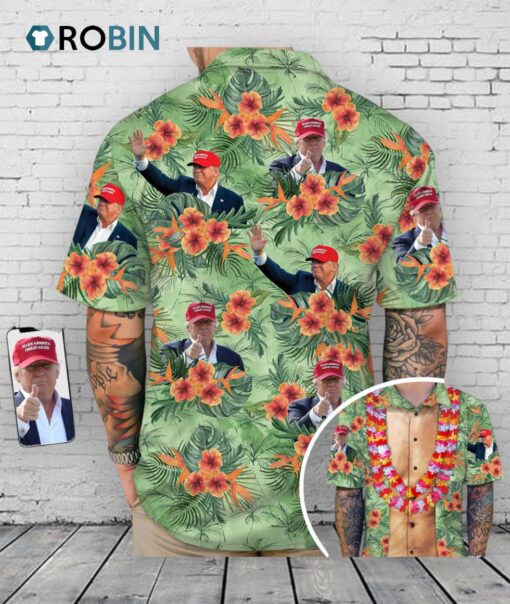 Custom Trump Photo With Floral Pattern Hawaii Shirt   Funny Custom Photo Trump