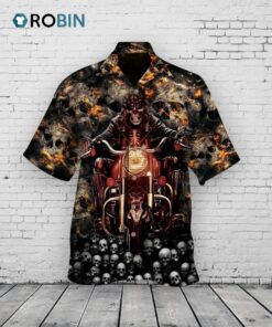 Cute Ghost Biker On Skulls 3D Hawaiian Shirt, Skull Hawaiian Shirt Men Women