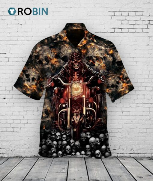 Cute Ghost Biker On Skulls 3D Hawaiian Shirt, Skull Hawaiian Shirt Men Women