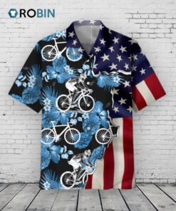 Cycling Tropical Usa Flag Unisex Hawaiian Shirt, 3D Full Print Cycling Hawaii Aloha Beach Shirt