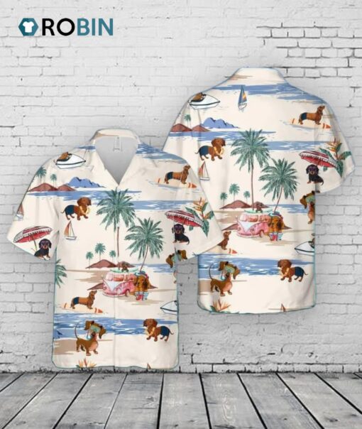Dachshund Beach Summer Hawaiian Shirt, Dachshund Button Shirt, Dachshund Beach Shirt