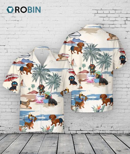 Dachshund Summer Beach Hawaiian Shirt, Short Sleeve Dog Full Print Aloha Beach Shirt For Men And Woman
