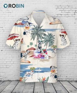 Dalmatian Summer Beach Hawaiian Shirt, Short Sleeve Dog Full Print Aloha Beach Shirt For Men And Woman