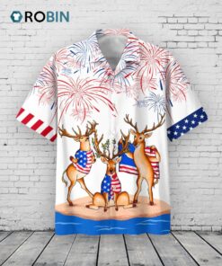 Deer Independence Day Is Coming Hawaiian Shirts For Adults, Deer Hawaii Aloha Beach Shirt For Happy 4th Of July