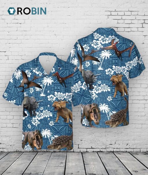Dinosaur Blue Tribal All Over Printed 3D Hawaiian Shirt