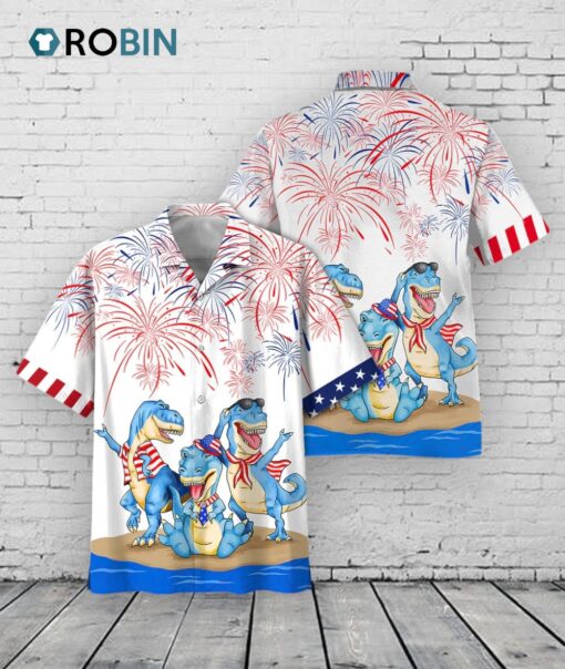 Dinosaur Hawaiian Shirt, Dinosaurus Independence’S Day 3D Full Print Hawaii Shirts For Men And Woman