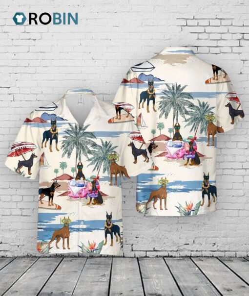 Doberman Pinscher Summer Beach Hawaiian Shirt, Short Sleeve Dog Full Print Aloha Beach Shirt