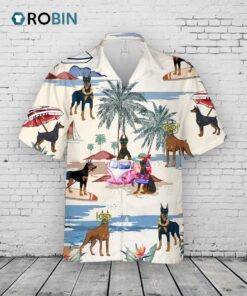 Doberman Pinscher Summer Beach Hawaiian Shirt, Short Sleeve Dog Full Print Aloha Beach Shirt Doberman Pinscher Summer Beach Hawaiian Shirt, Short Sleeve Dog Full Print Aloha Beach Shirt