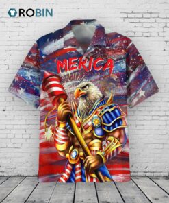 Eagle Merica Independence Day 3D Full Printed Hawaiian Shirt For Boyfriend, 4th Of July Hawaiian Beach Shirt