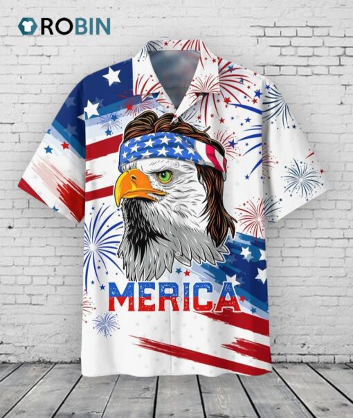 Eagle Merica Independence Day 3D Hawaiian Shirt For Dad, American Patriotic Hawaii Aloha Beach Shirts