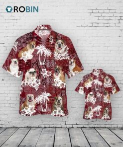 English BullDog Hawaiian Shirt, Cool Hawaiian Shirt With Dog Red Tribal Pattern