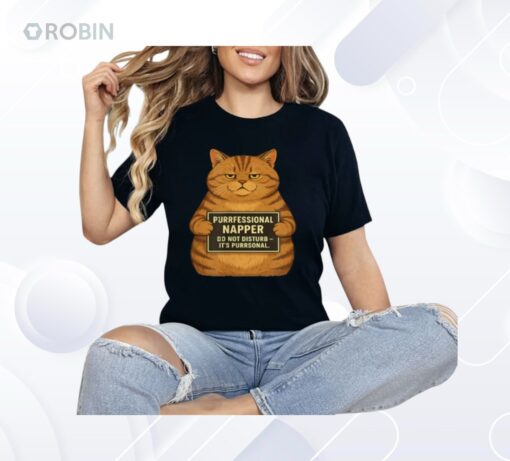 Fat Tabby Cat Mugshot Purrfessional Napper Shirt