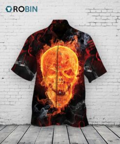 Fire Skull Red Smoke All Over Printed 3D Hawaiian Shirt