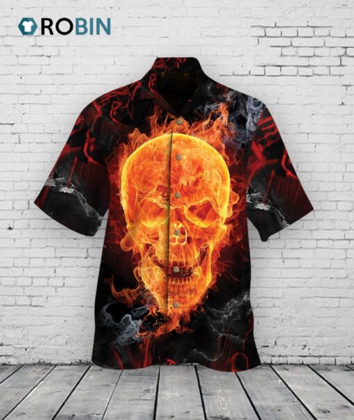 Fire Skull Red Smoke All Over Printed 3D Hawaiian Shirt