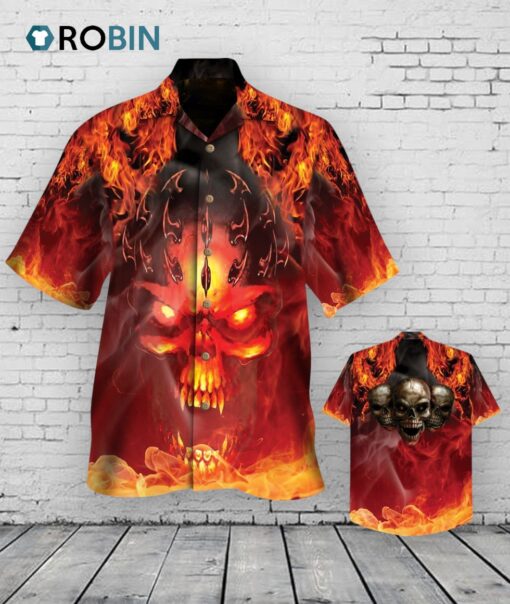 Flame Hell Skull Nice Hawaiian Shirt, Skull Hawaiian Shirt, Hawaiian Shirt Men Women