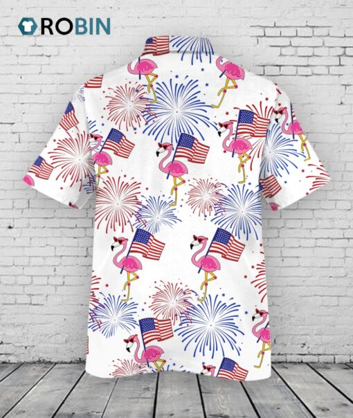 Flamingo Hawaiian Shirt For Independence Day, Usa Flag With Flamingo Patriotic Hawaii Aloha Shirt Short Sleeve