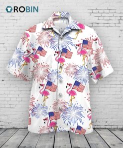 Flamingo Hawaiian Shirt For Independence Day, Usa Flag With Flamingo Patriotic Hawaii Aloha Shirt Short Sleeve