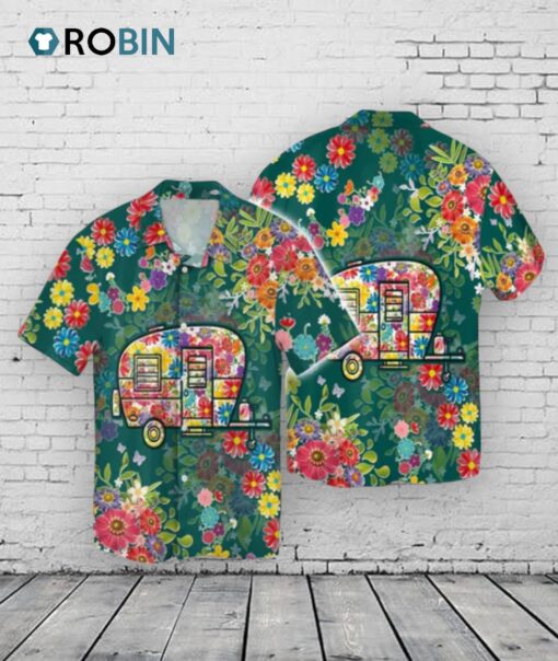 Flower Camping Hawaiian Shirt, Floral Tropical Hawaiian Shirt For Men Women, Camp Hawaiian Shirt