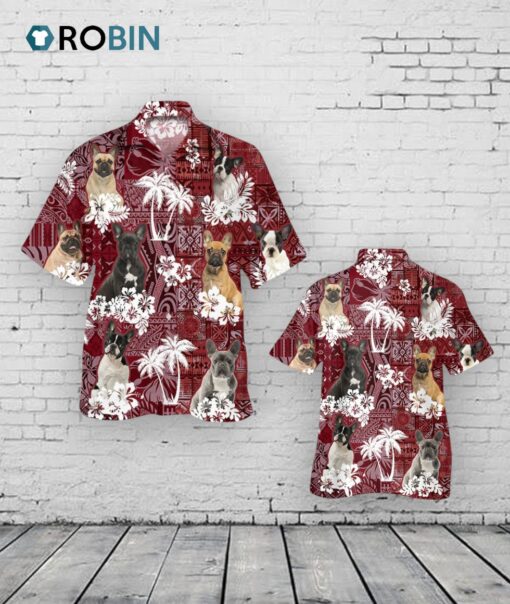 French Bulldog Hawaiian Shirt, Dog Hawaii Aloha Beach Shirt Red Tribal Pattern