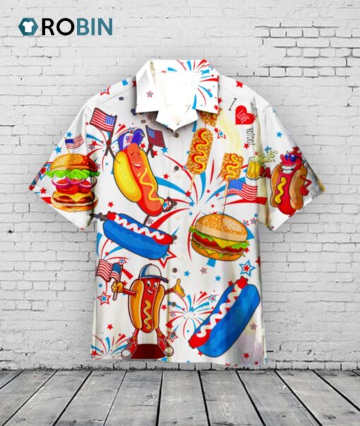 Funny American Hot Dog 4th Of July Independence Day Hawaiian Shirt For Men & Women, Hot Dog Hawaiian Shirt