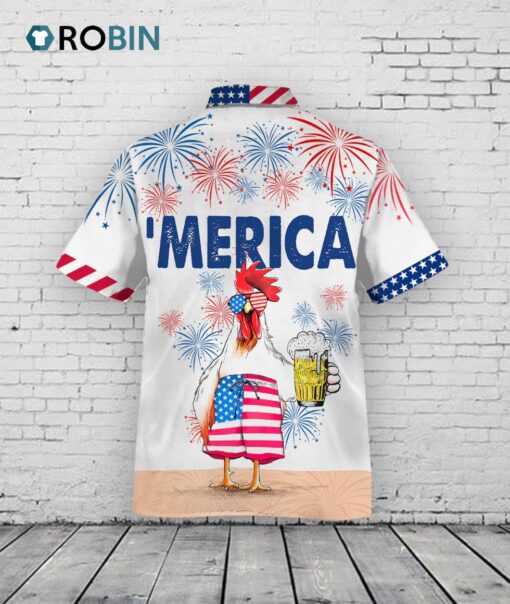 Funny Chicken Beer Hawaiian Shirt For Independence’S Day, Cool Chicken Patriotic 4th Of July Gift For Chicken Lovers