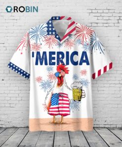 Funny Chicken Beer Hawaiian Shirt For Independence’S Day, Cool Chicken Patriotic 4th Of July Gift For Chicken Lovers Funny Chicken Beer Hawaiian Shirt For Independence’S Day, Cool Chicken Patriotic 4th Of July Gift For Chicken Lovers