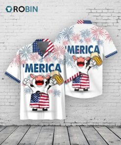 Funny Cow And Beer Hawaiian Shirt, Independence Day Cow Hawaii Shirt Funny Cow And Beer Hawaiian Shirt, Independence Day Cow Hawaii Shirt