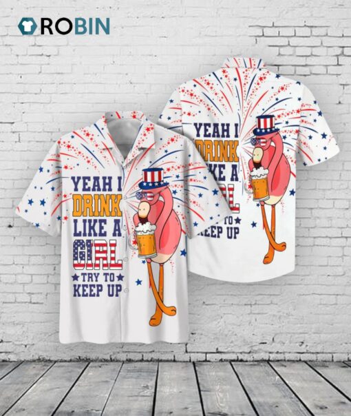 Funny Flamingo Aloha Hawaiian Shirt, Flamingo Drinking Beer Aloha Shirt, Independence Day Gifts
