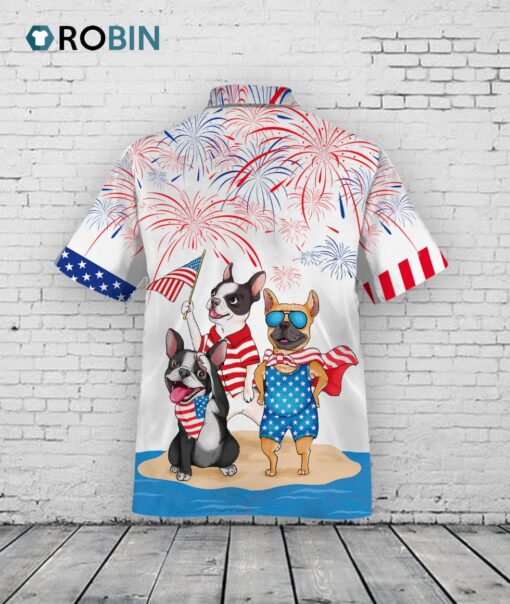 Funny French Bulldog Hawaiian Shirt Full Printed For 4th Of July Gifts, Patriotic Present Dog Hawaii Shirt Short Sleeve