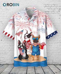 Funny French Bulldog Hawaiian Shirt Full Printed For 4th Of July Gifts, Patriotic Present Dog Hawaii Shirt Short Sleeve