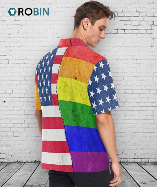 Gay Hawaiian Shirts In Usa Flag Background, Hawaiian Shirts Gay, Lesbian Hawaii Shirt, Gift For Couple Gaymer