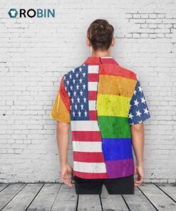 Gay Hawaiian Shirts In Usa Flag Background, Hawaiian Shirts Gay, Lesbian Hawaii Shirt, Gift For Couple Gaymer