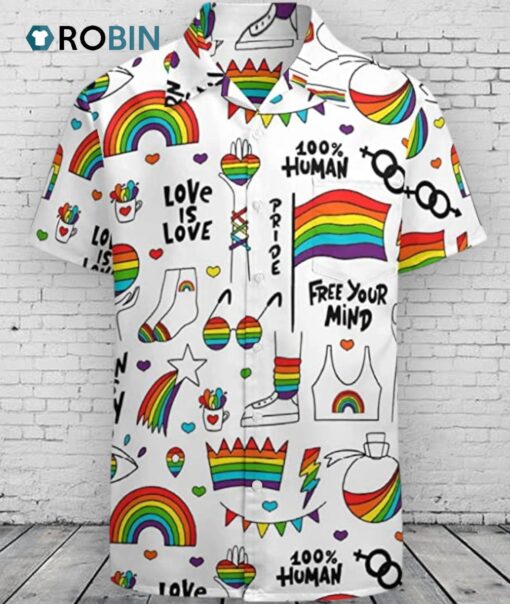 Gay Pride Hawaiian Shirt, Love Is Love Hawaii Shirt For Lesbian, Free Your Mind, Human Right Rainbow Hawaiian Shirt