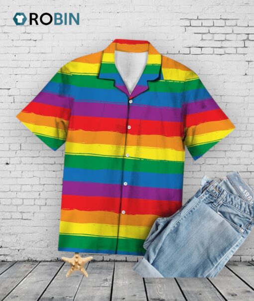 Gay Pride T Shirt, LGBT Stripe Rainbow Nice Ornamental Hawaiian Shirt