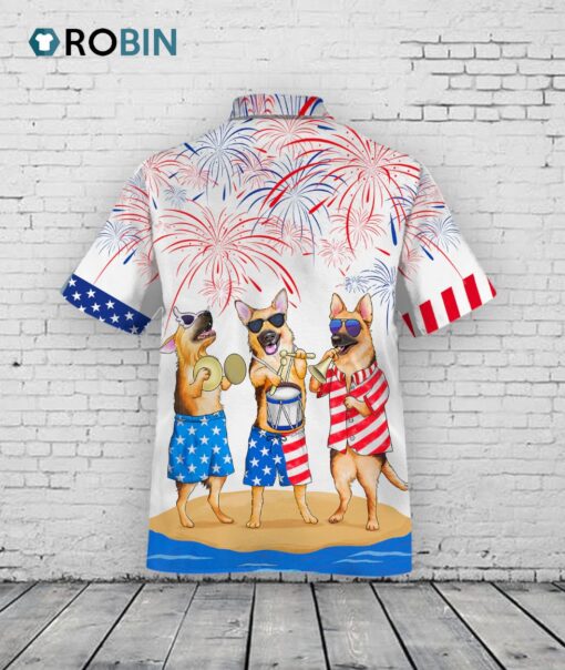 German Shepherd Hawaiian Shirt, Funny Cool Dog Hawaii Shirt For American Independence Day, Cute Hawaii Shirt For Dog Lovers