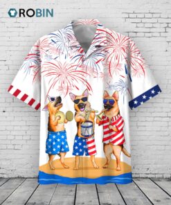 German Shepherd Hawaiian Shirt, Funny Cool Dog Hawaii Shirt For American Independence Day, Cute Hawaii Shirt For Dog Lovers