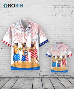 German Shepherd Hawaiian Shirt, Independence’S Day Dog Hawaiian Beach Shirt, Happy American Dog Hawaii Shirt