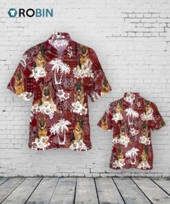 German Shepherd Hawaiian Shirt, Pet Hawaiian Shirts Red Tribal Pattern