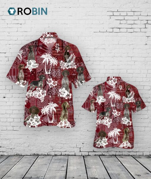 German Shorthaired Pointer Hawaiian Shirt, Dog Aloha Beach Shirt Red Tribal Pattern