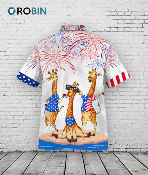 Giraffe Hawaiian Shirt For Independence’s Day, Happy 4th Of July Patriotic Giraffe Hawaii Aloha Beach Shirt Full Print