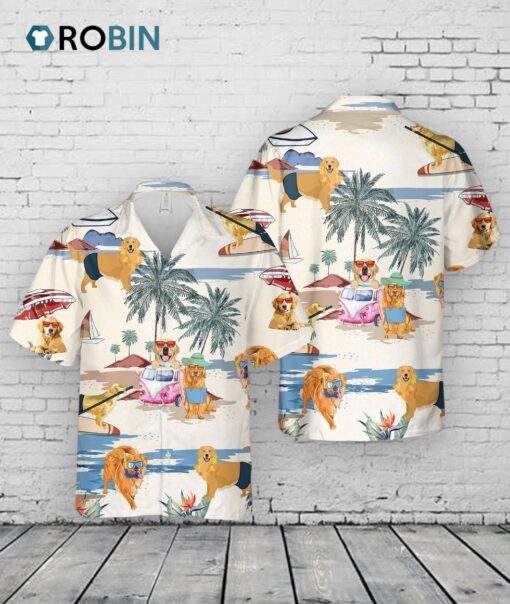 Golden Retriever Summer Beach Hawaiian Shirt, Short Sleeve Dog Full Print Aloha Beach Shirt For Dog Lovers