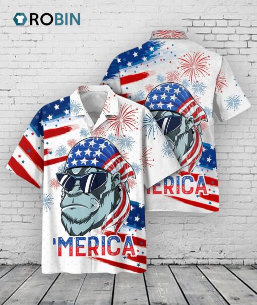 Gorila Hawaiian Shirt For Independence’S Day, Usa Flag Pattern Merica Hawaiian Shirt, Patriotic Hawaii Shirt